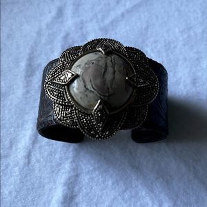 Vintage Barse Leather Bracelet with Magnesite Stone